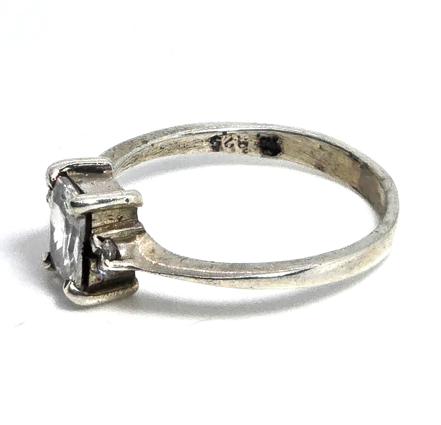 Emerald cut cubic zirconia sterling silver cocktail ring size 8.5