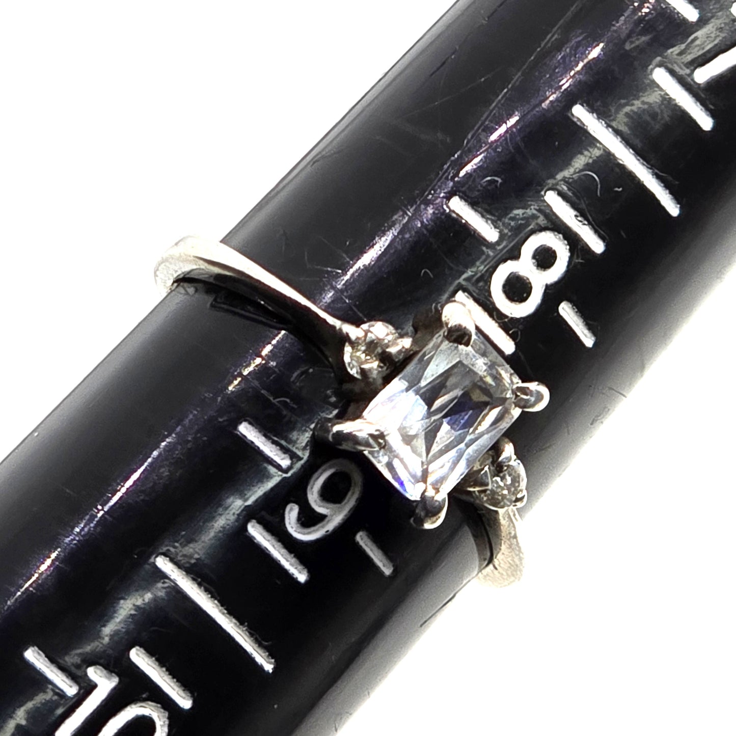 Emerald cut cubic zirconia sterling silver cocktail ring size 8.5