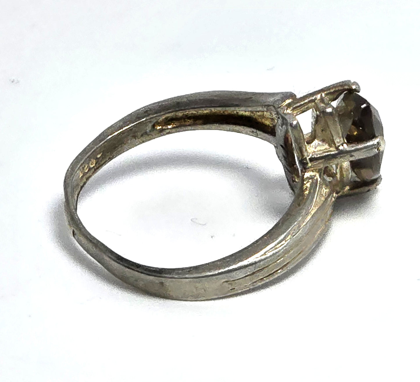 Smoky Quartz marquis cut prong set gemstone vintage sterling silver ring size 7