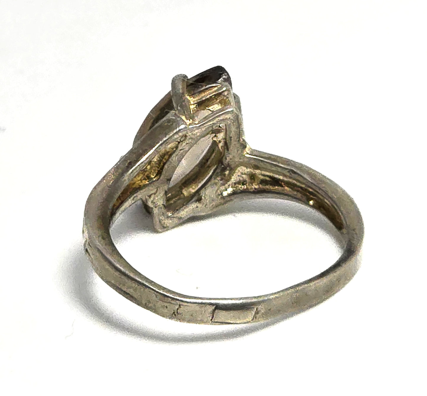 Smoky Quartz marquis cut prong set gemstone vintage sterling silver ring size 7