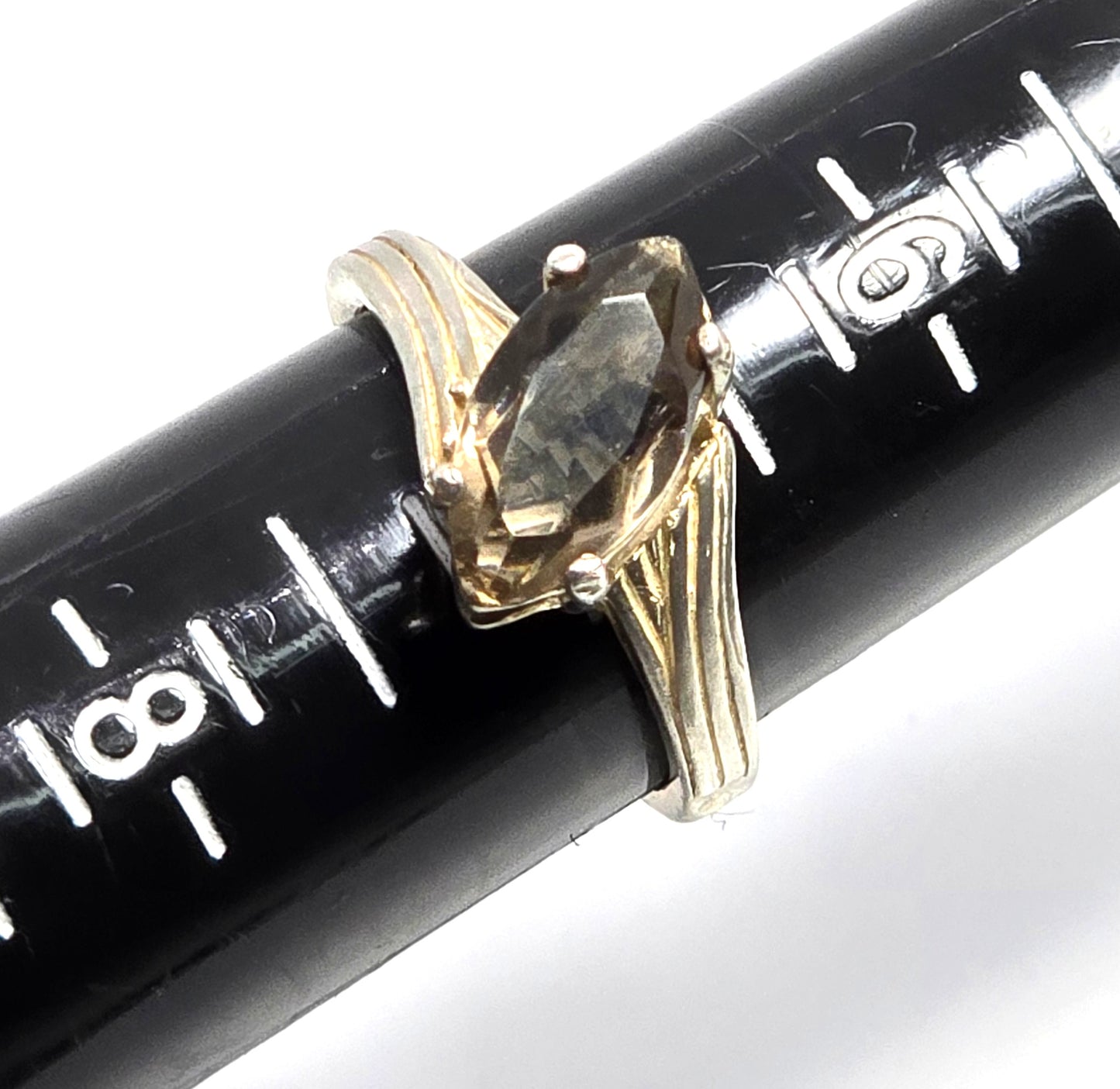 Smoky Quartz marquis cut prong set gemstone vintage sterling silver ring size 7