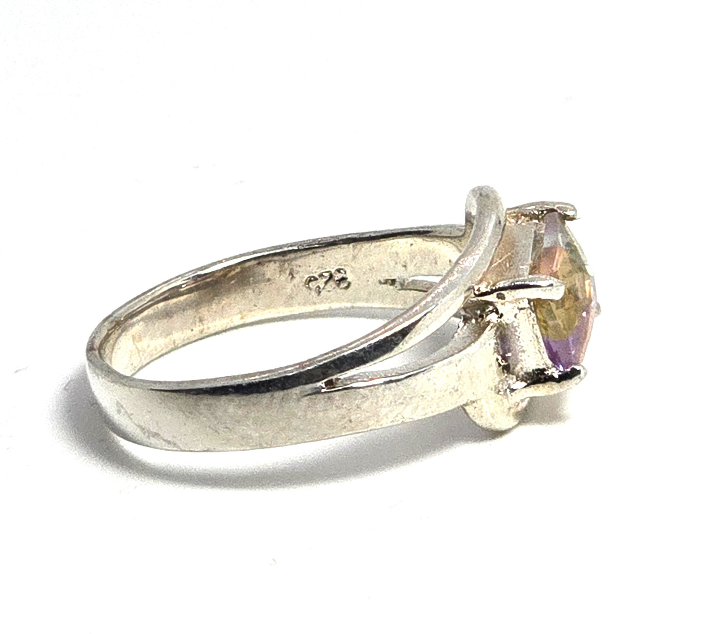 Rainbow multi colored Cubic Zirconia CZ sterling silver solitaire ring size 7