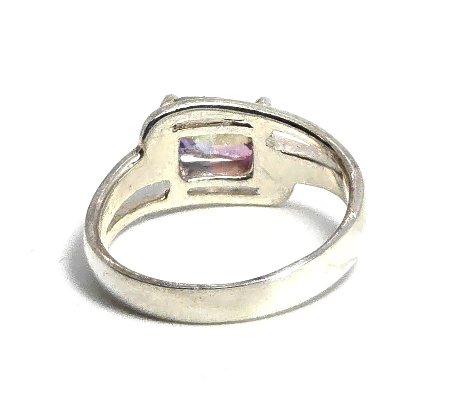 Rainbow multi colored Cubic Zirconia CZ sterling silver solitaire ring size 7