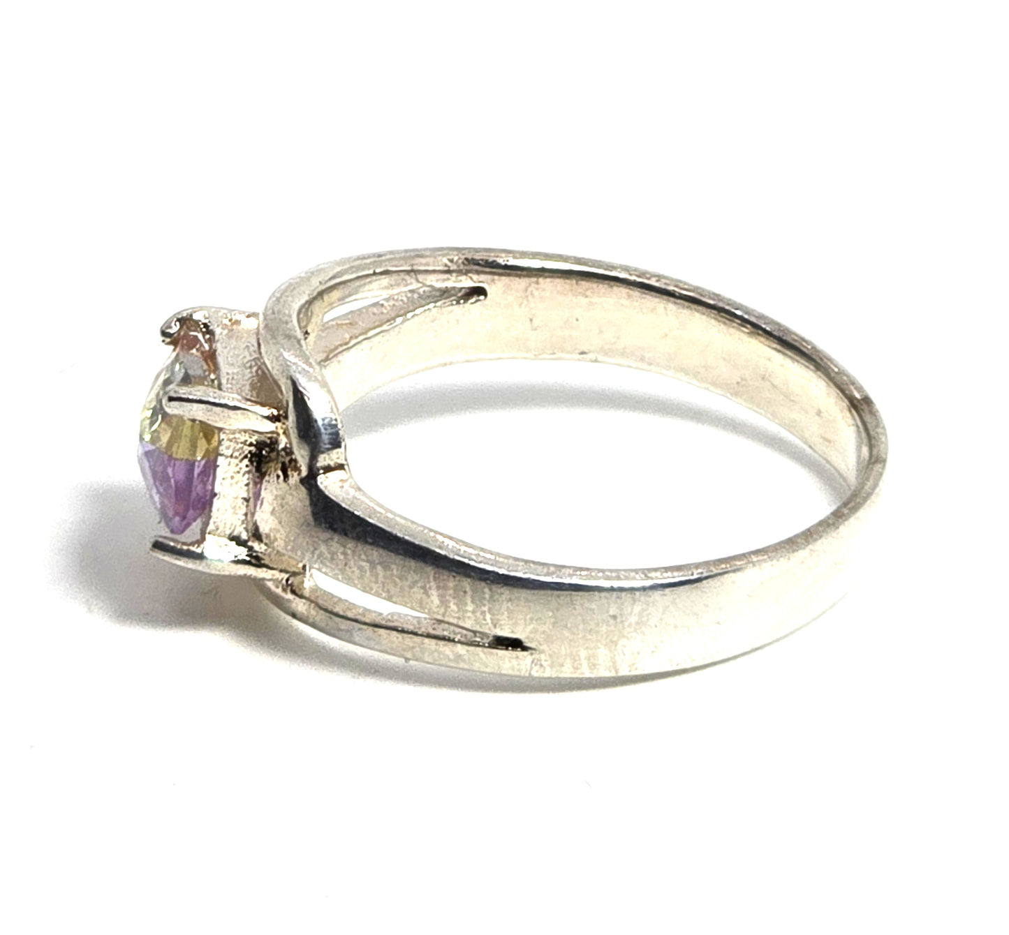 Rainbow multi colored Cubic Zirconia CZ sterling silver solitaire ring size 7