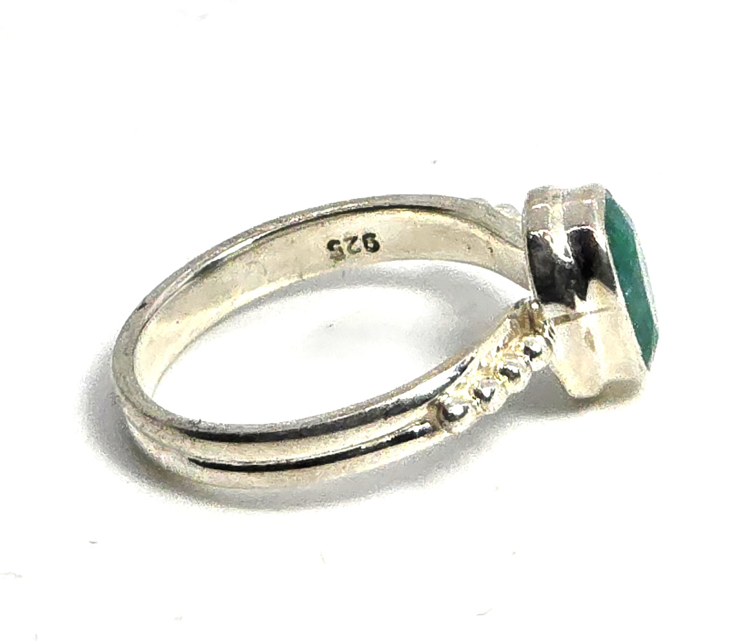 Raw Emerald faceted green gemstone sterling silver ring size 5