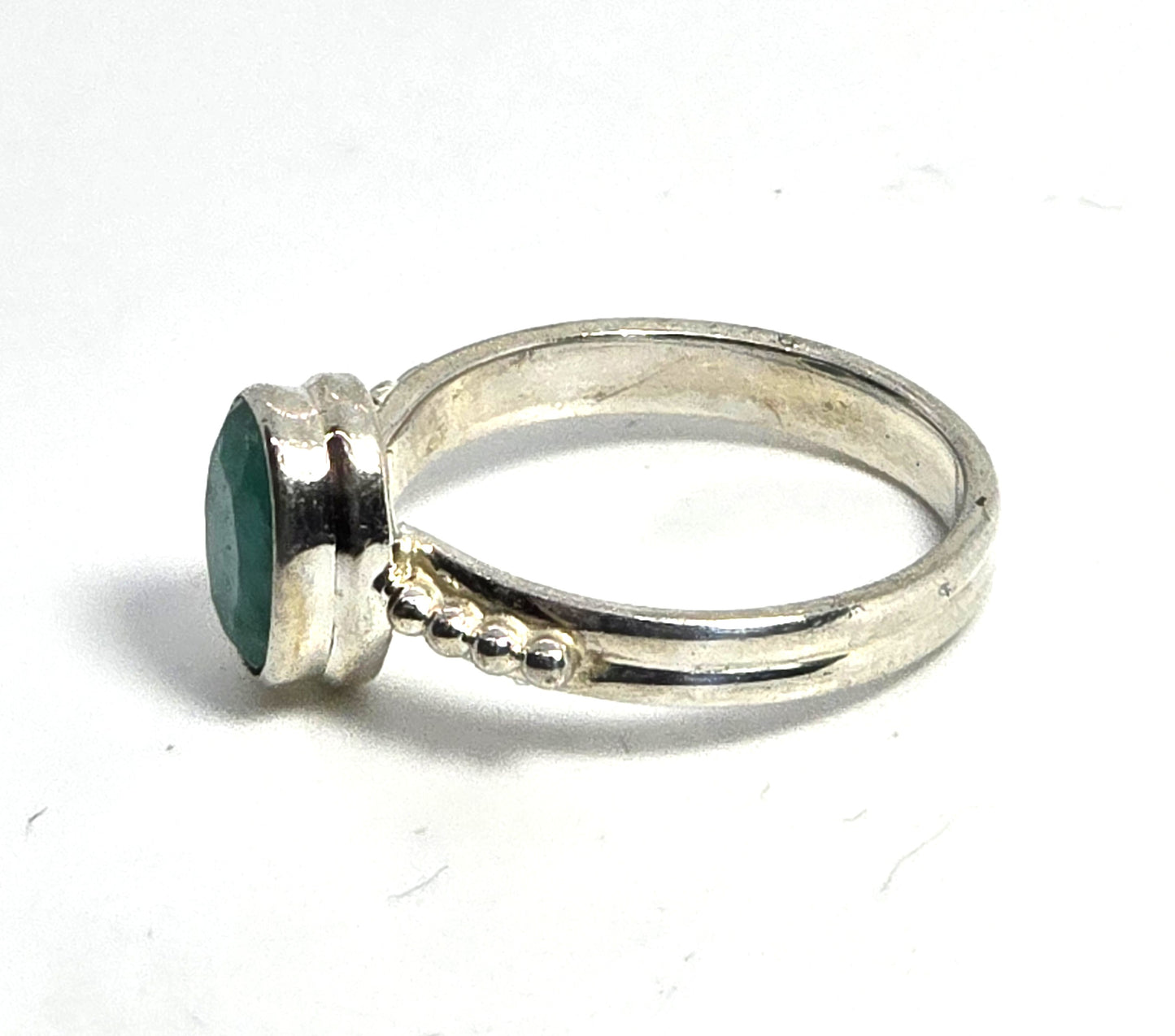 Raw Emerald faceted green gemstone sterling silver ring size 5