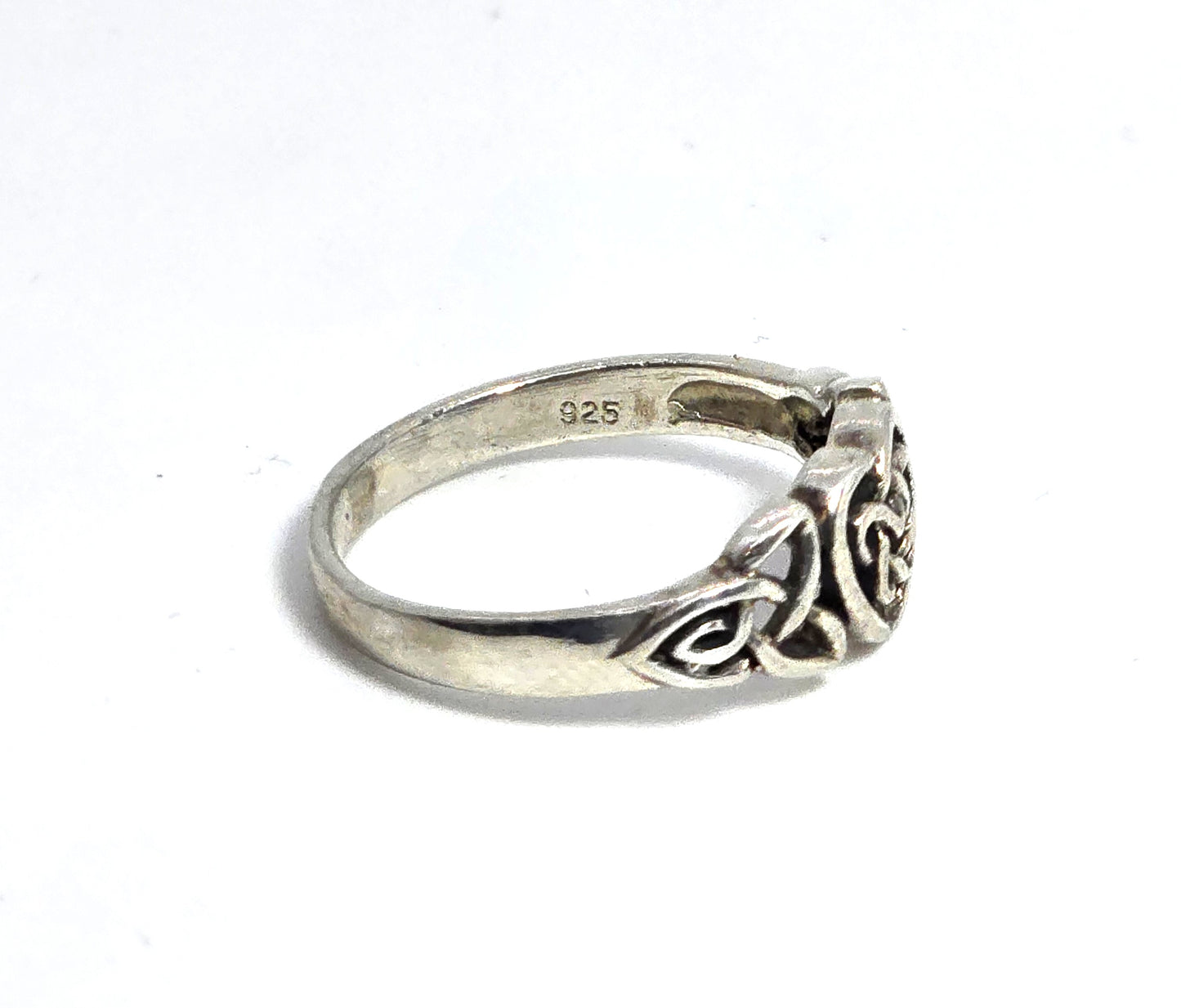 Celtic trinity knot heart open work sterling silver ring band size 9