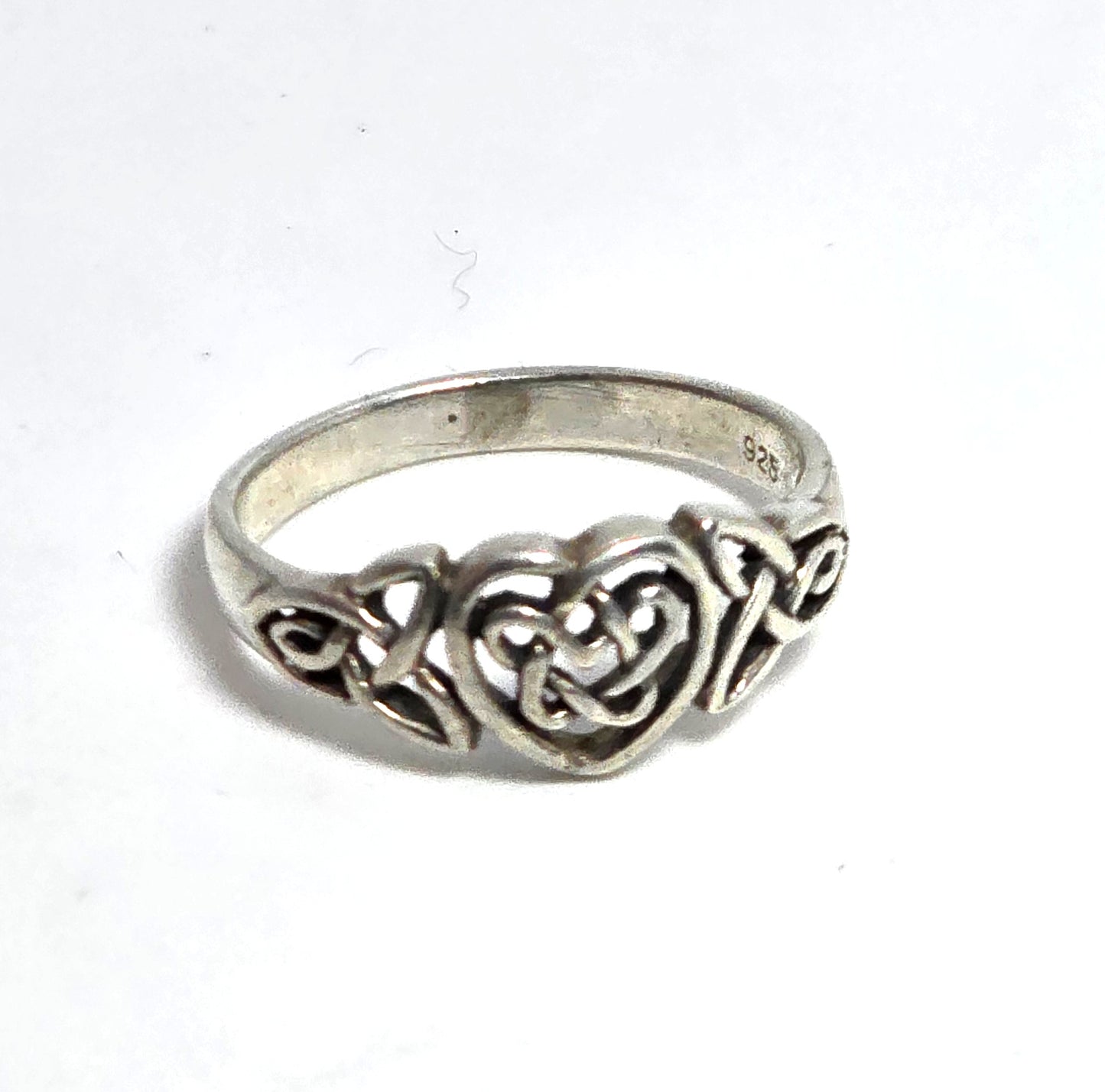 Celtic trinity knot heart open work sterling silver ring band size 9