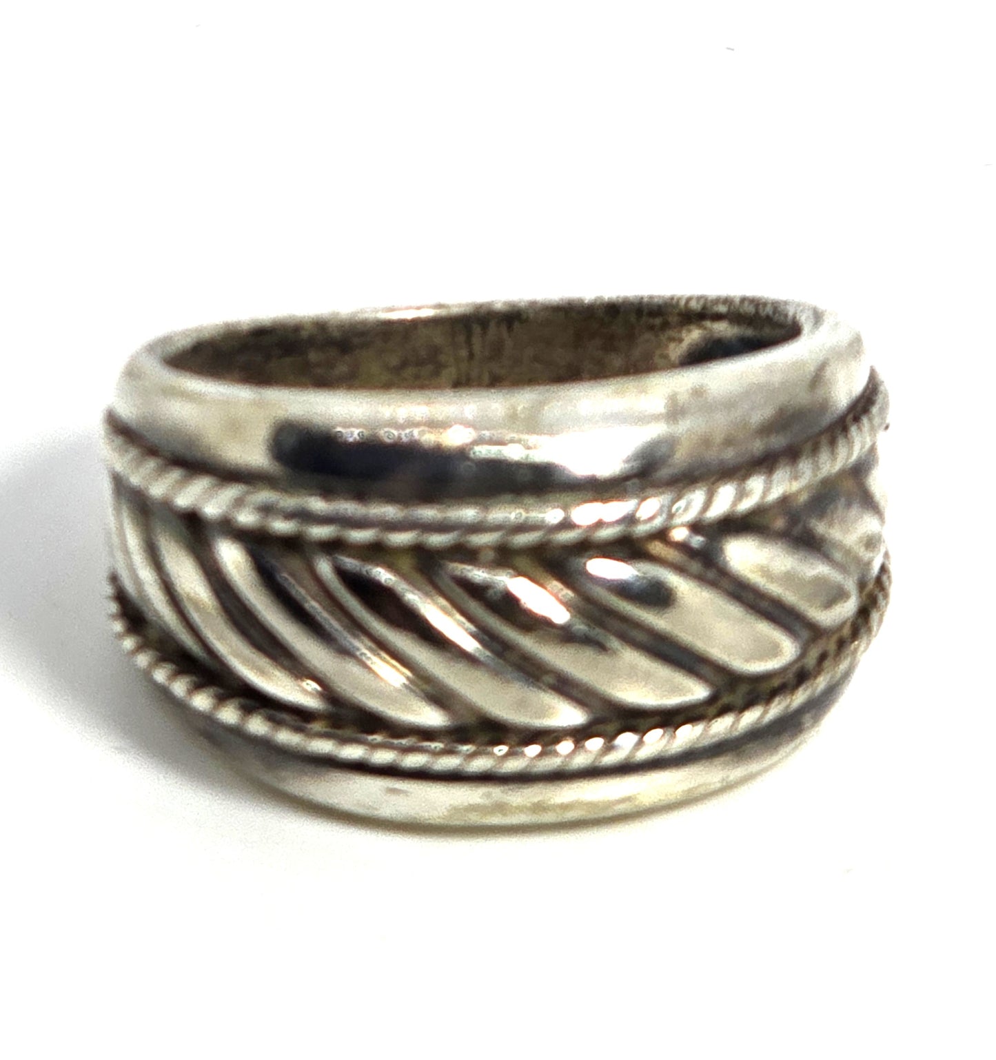 Thick Tribal Balinese twisted rope sterling silver vintage thick ring band size 8