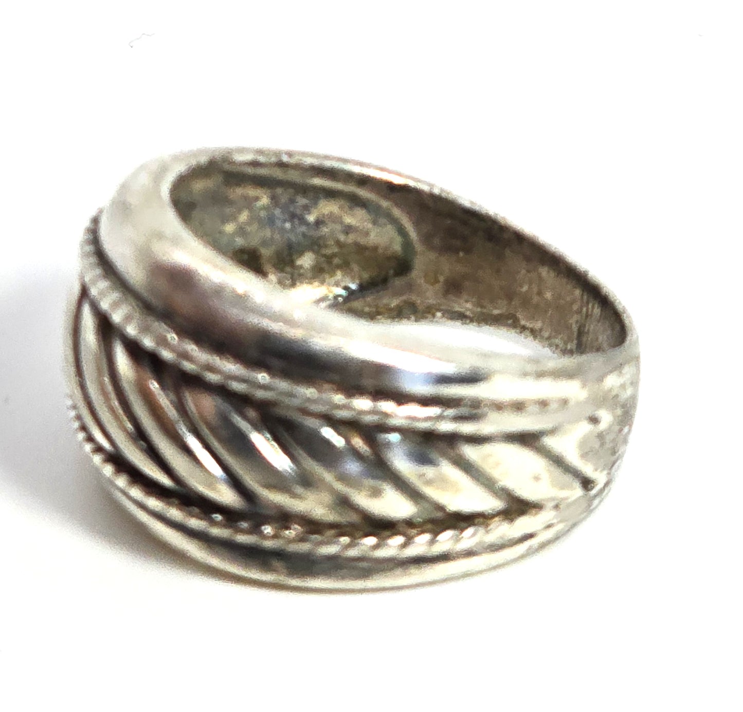Thick Tribal Balinese twisted rope sterling silver vintage thick ring band size 8