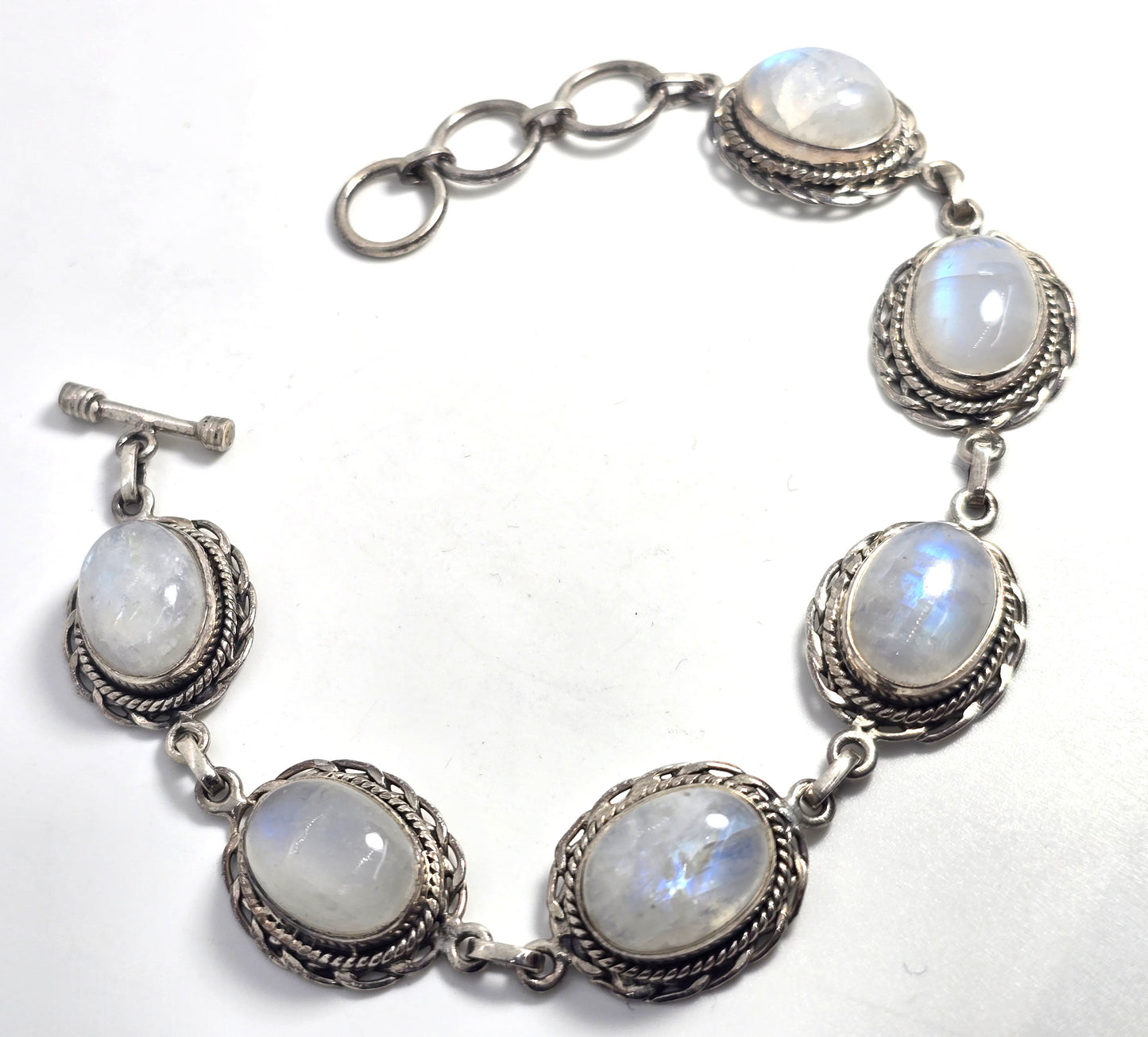 PTI Moonstone 6 panel Celtic knot sterling silver toggle clasp tennis bracelet