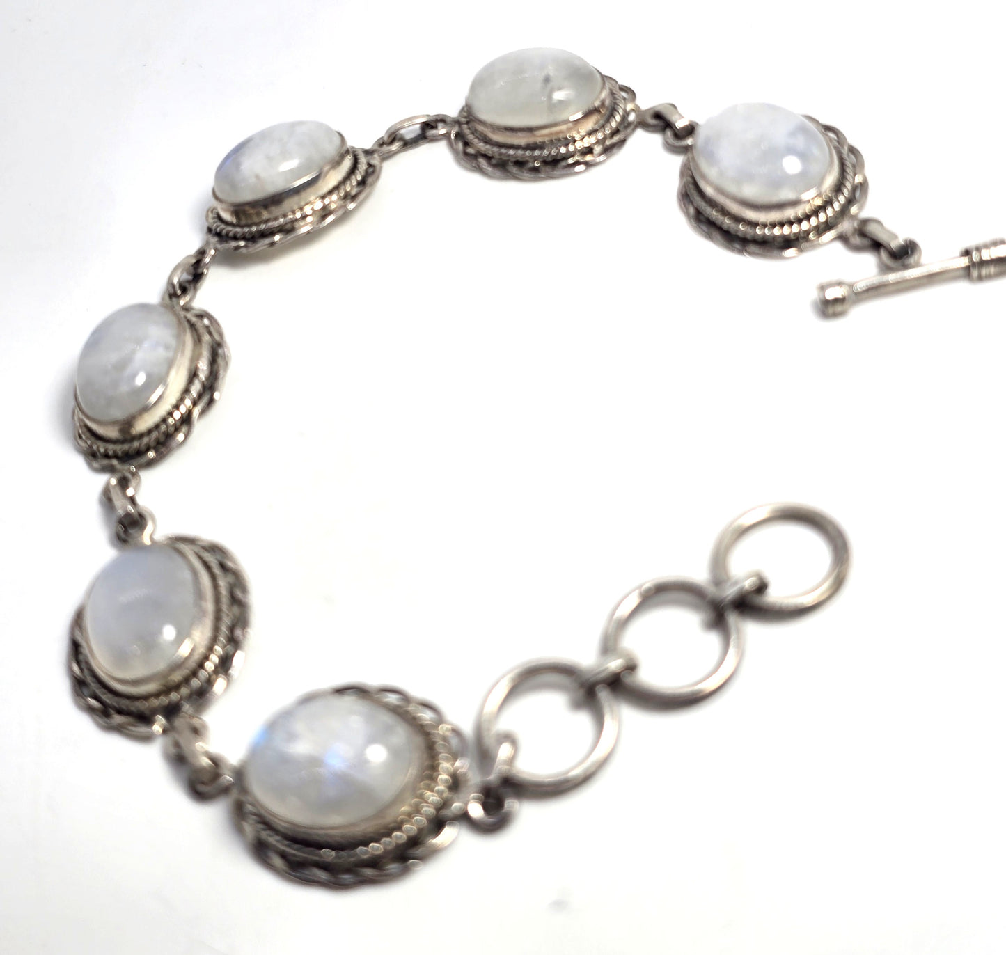 PTI Moonstone 6 panel Celtic knot sterling silver toggle clasp tennis bracelet