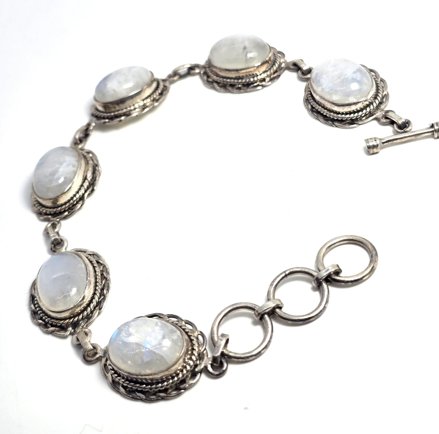 PTI Moonstone 6 panel Celtic knot sterling silver toggle clasp tennis bracelet