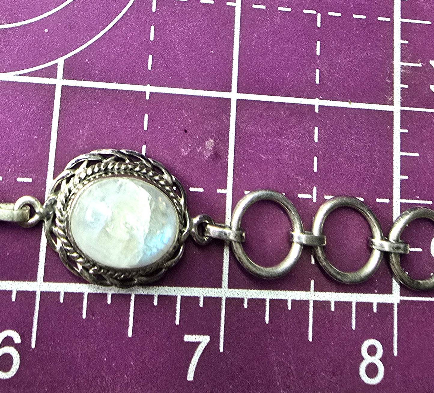 PTI Moonstone 6 panel Celtic knot sterling silver toggle clasp tennis bracelet