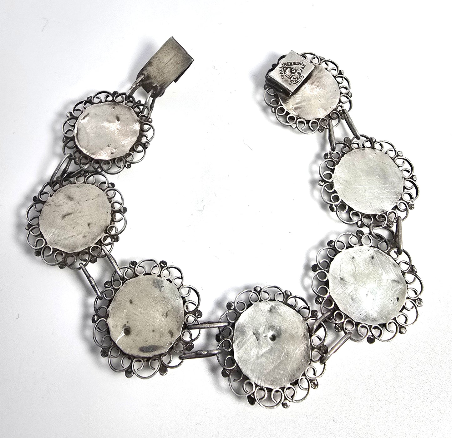 ALC Guadalajara Mexican Star black glass sterling silver vintage bracelet