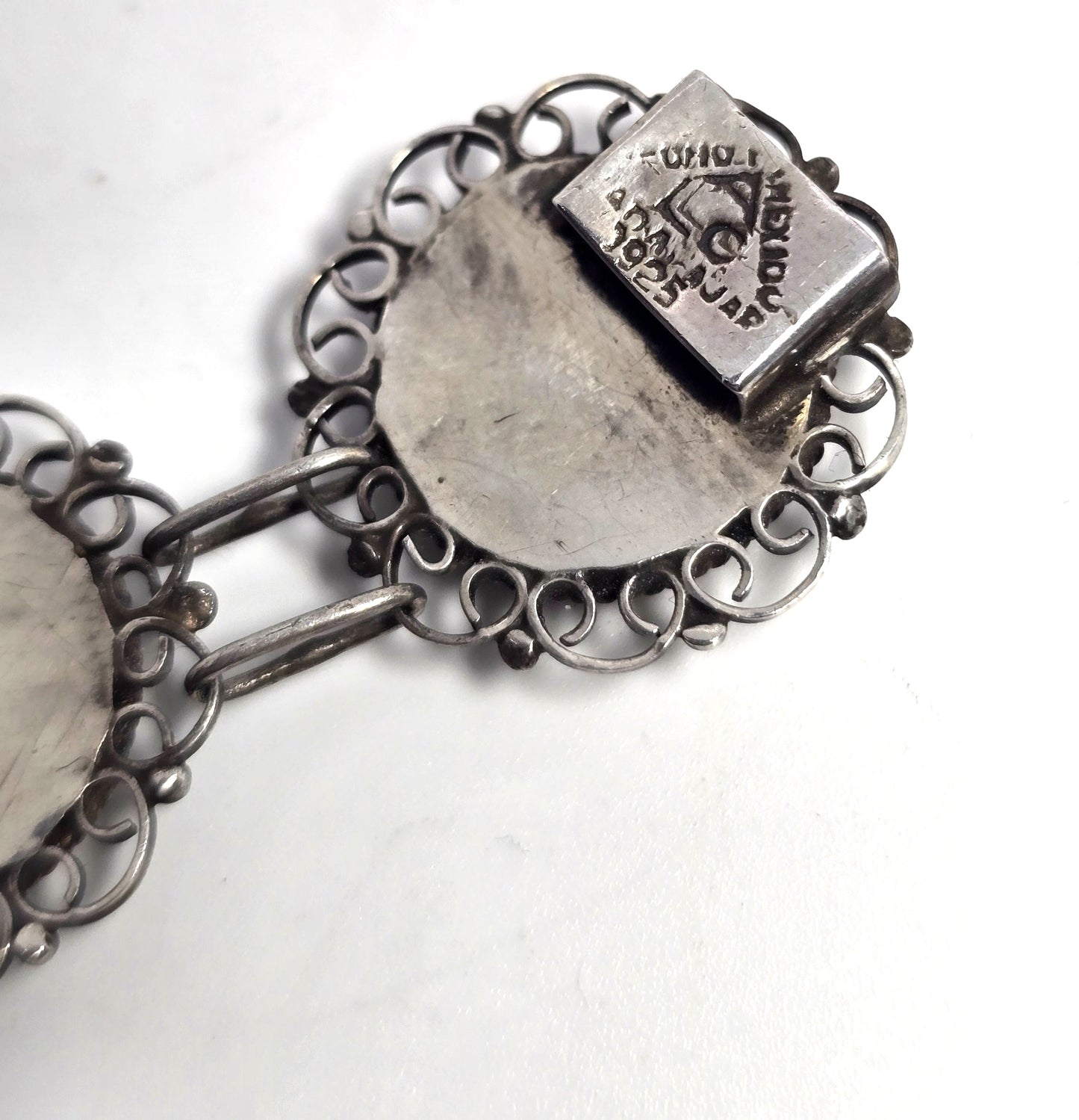 ALC Guadalajara Mexican Star black glass sterling silver vintage bracelet