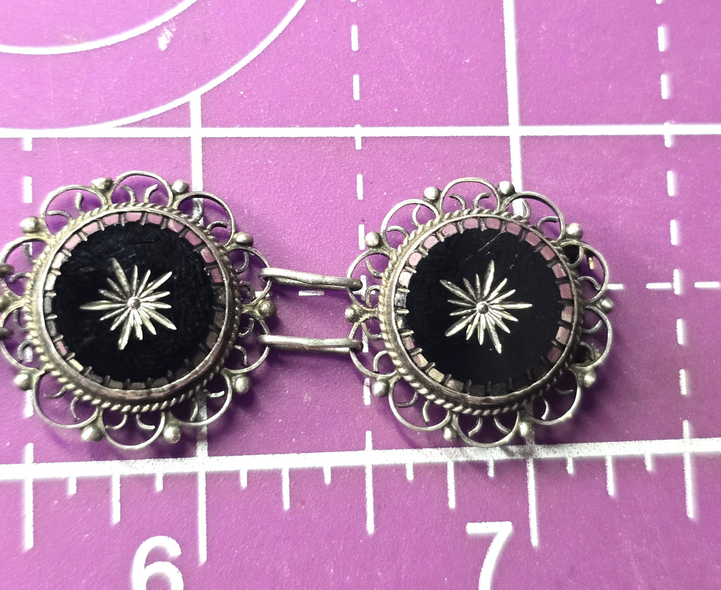 ALC Guadalajara Mexican Star black glass sterling silver vintage bracelet