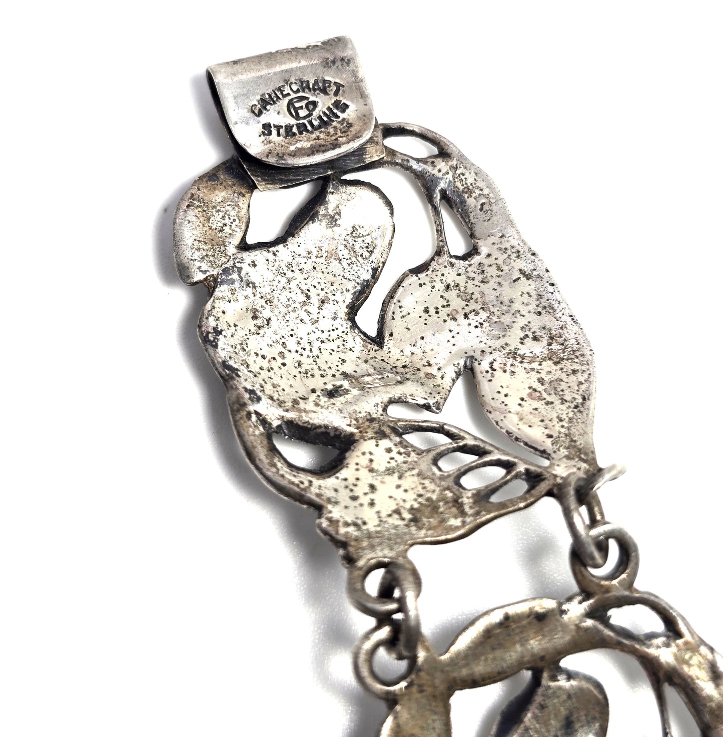 Danecraft FCo Art Deco Flower panel Sterling silver vintage signed 7" bracelet