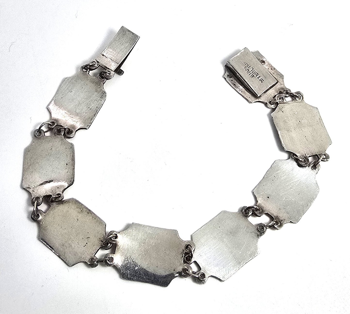 Siam Black Nielloware enamel Sheild Mekkala vintage sterling silver bracelet