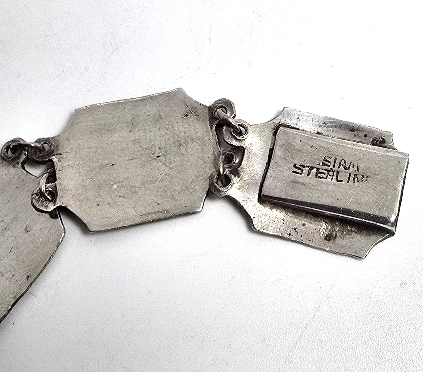 Siam Black Nielloware enamel Sheild Mekkala vintage sterling silver bracelet