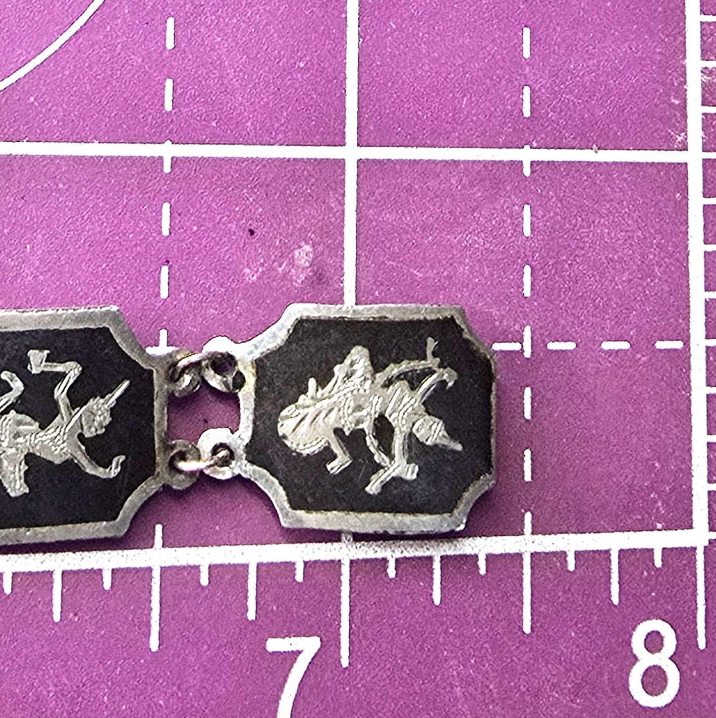 Siam Black Nielloware enamel Sheild Mekkala vintage sterling silver bracelet