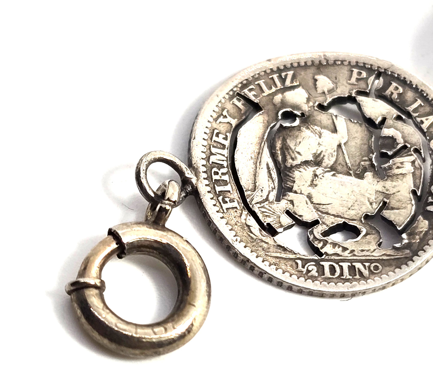Peruvian Sol Antique Edwardian sterling silver tourist cut coin bracelet 1866-1912