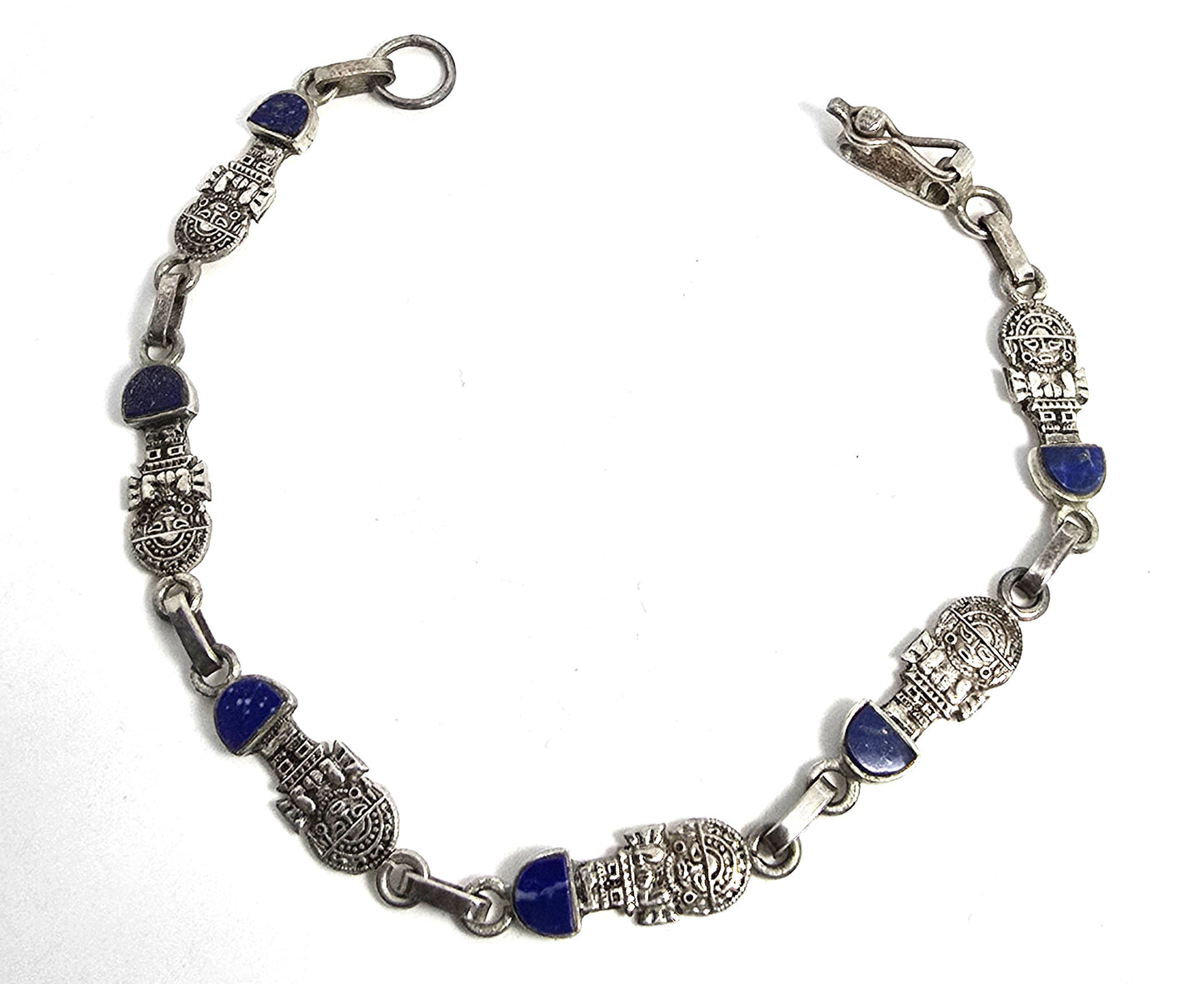Peruvian Tumi Chimu lapis lazuli gemstone sterling silver vintage bracelet