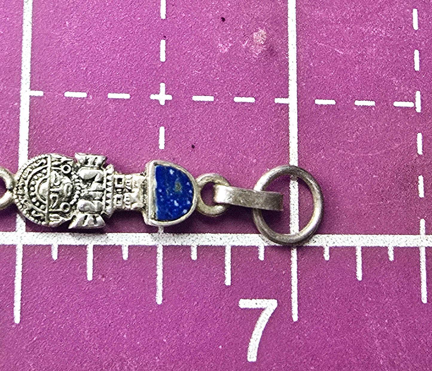 Peruvian Tumi Chimu lapis lazuli gemstone sterling silver vintage bracelet