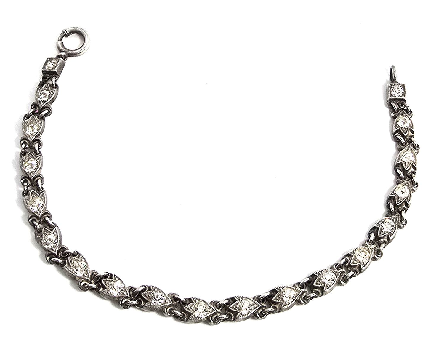 Art Deco GG Pave clear paste antique sterling silver tennis bracelet