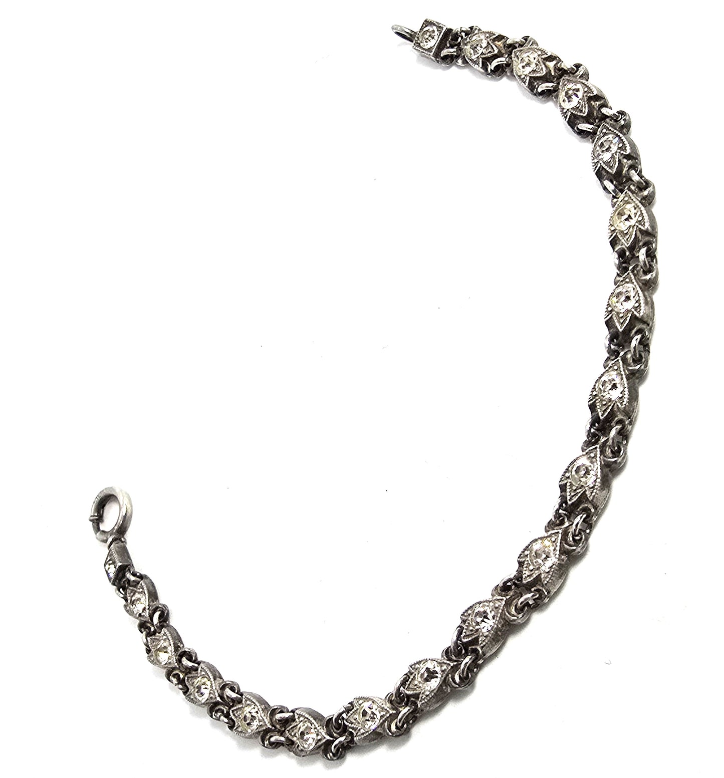 Art Deco GG Pave clear paste antique sterling silver tennis bracelet