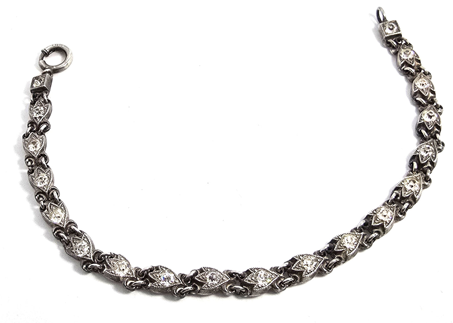 Art Deco GG Pave clear paste antique sterling silver tennis bracelet