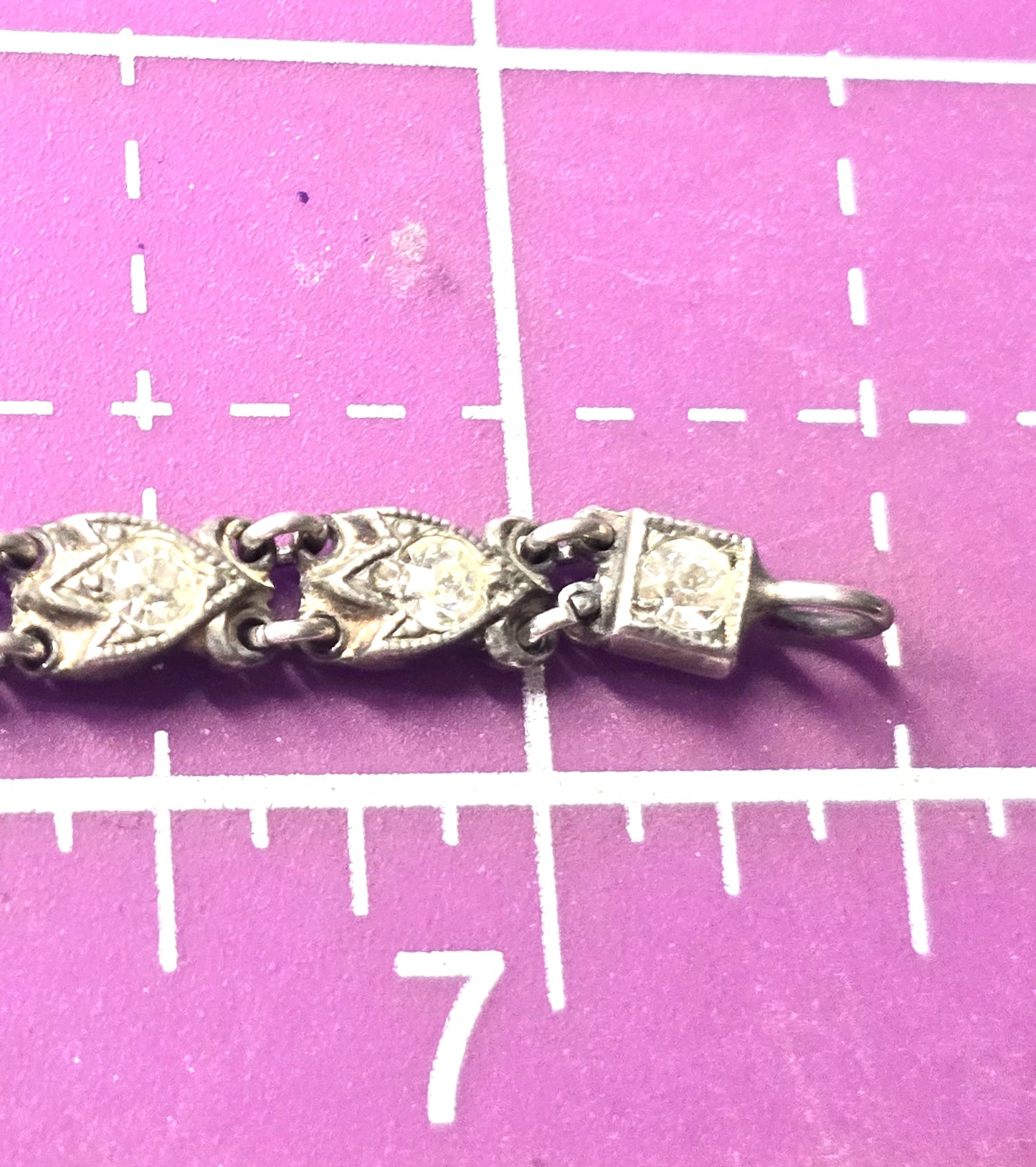 Art Deco GG Pave clear paste antique sterling silver tennis bracelet