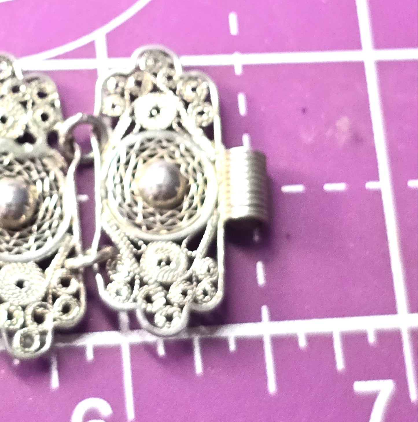 Mexican Antique filigree pin clasp thick sterling silver panel bracelet