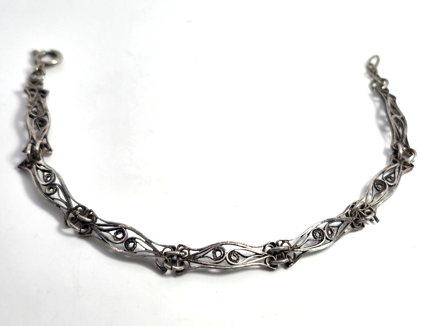 German 835 filigree thin spun silver thin vintage tennis panel bracelet