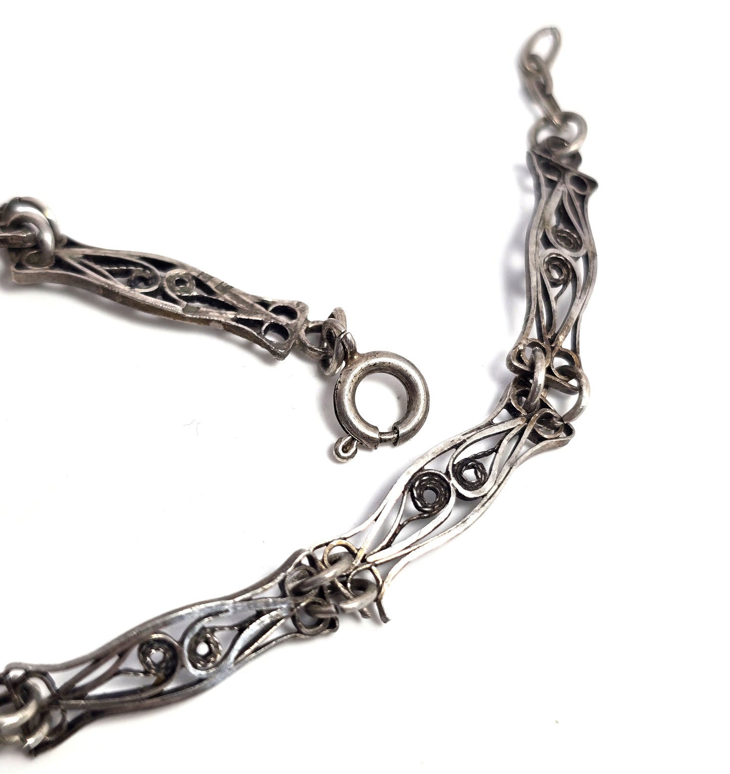 German 835 filigree thin spun silver thin vintage tennis panel bracelet