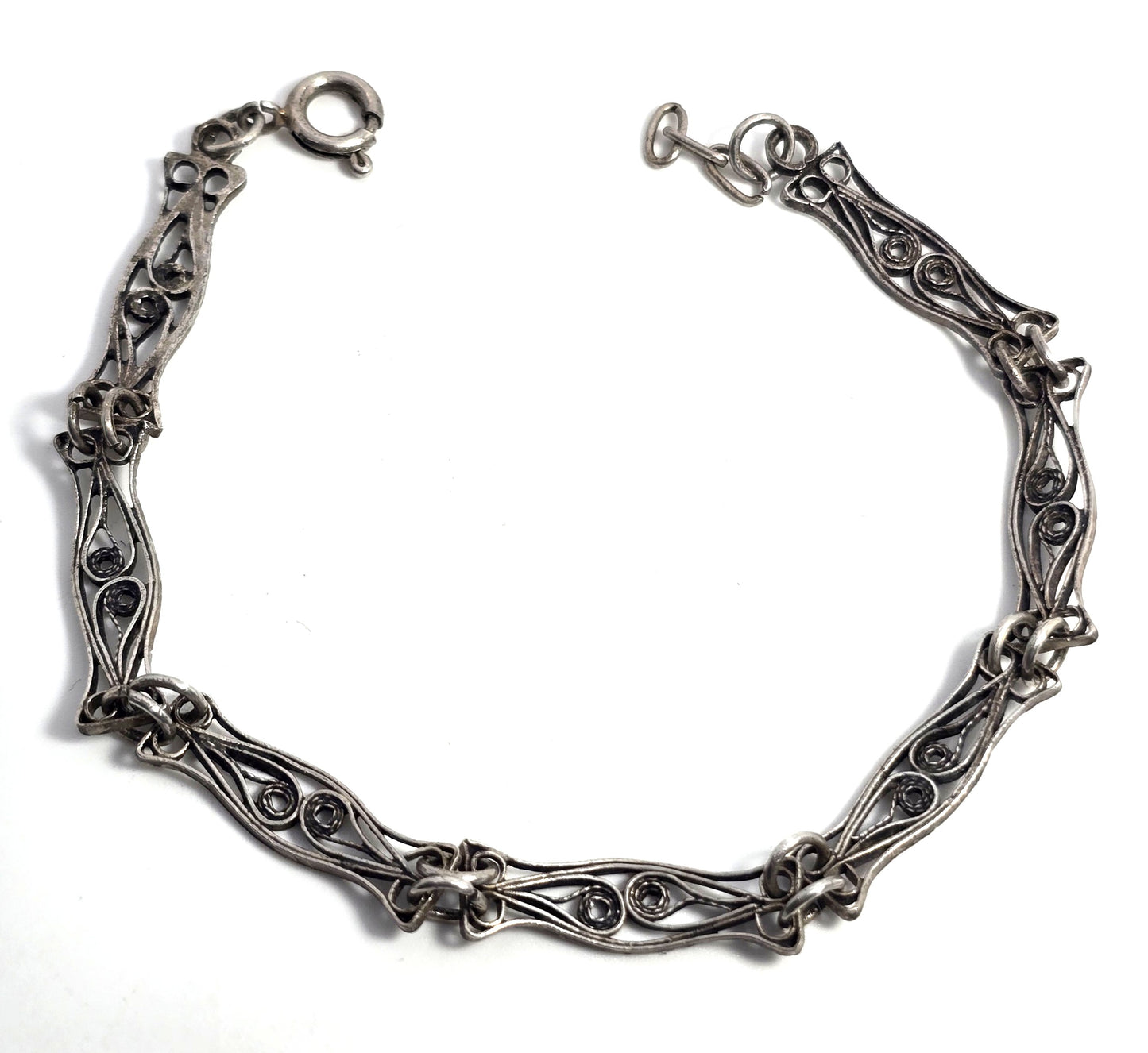 German 835 filigree thin spun silver thin vintage tennis panel bracelet