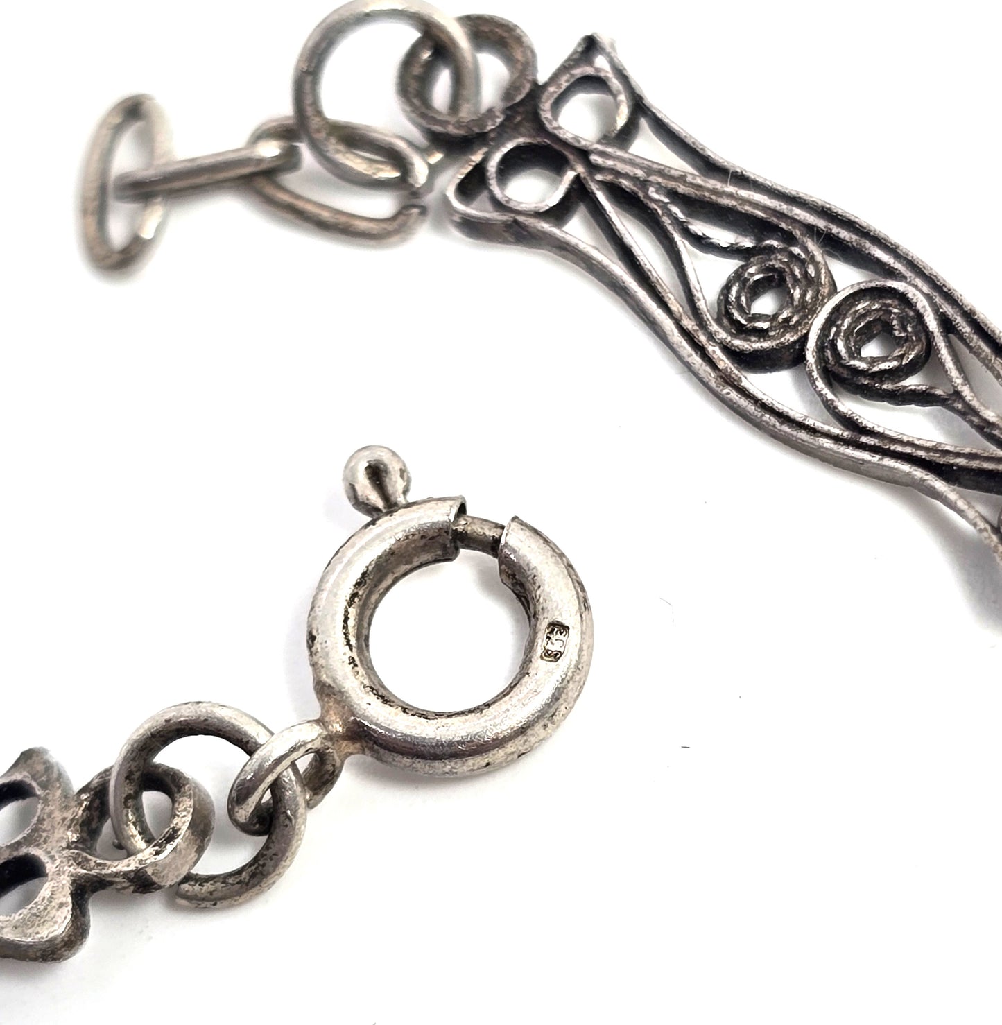 German 835 filigree thin spun silver thin vintage tennis panel bracelet