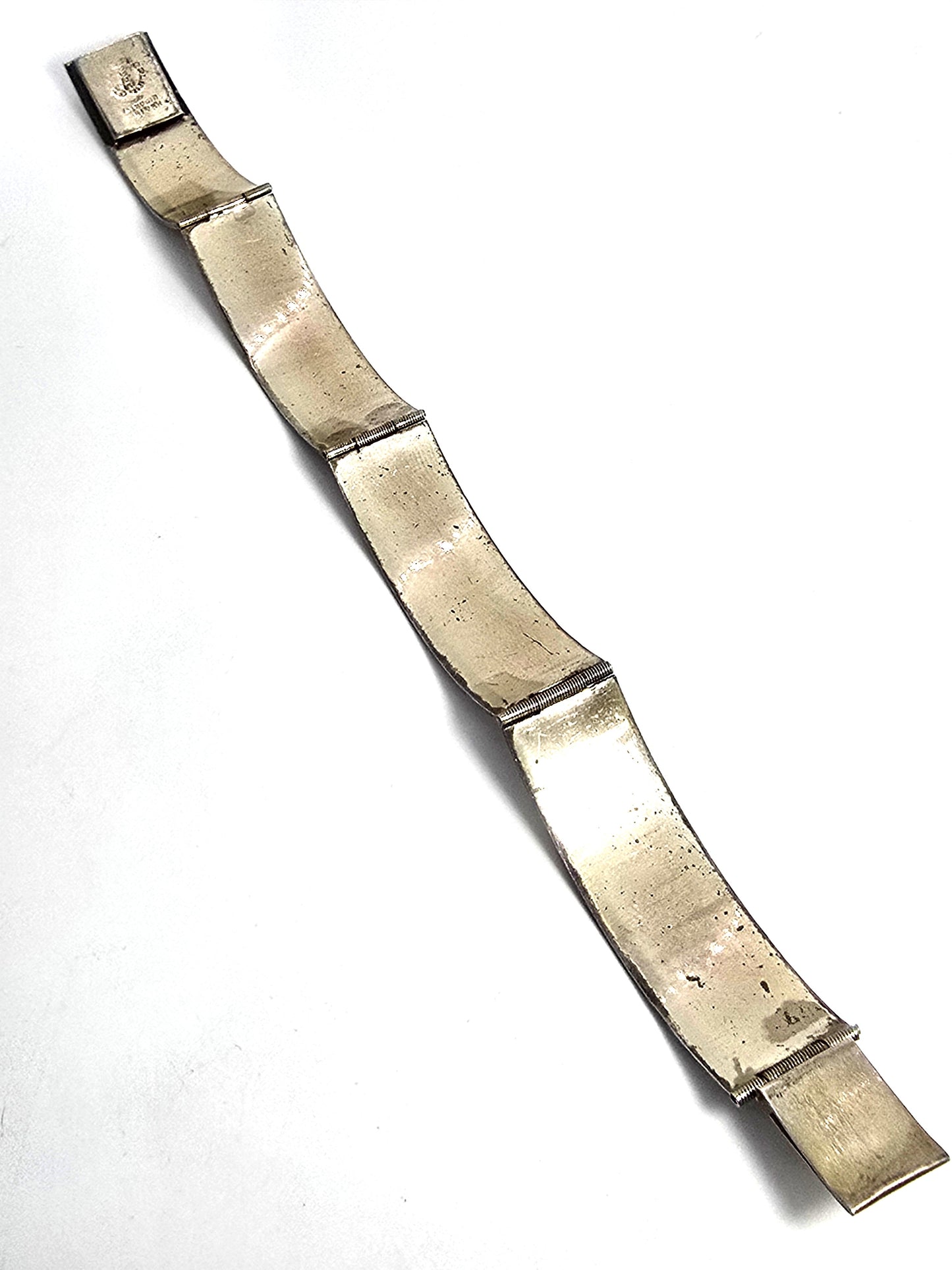 Beatrice Imports Mexican Black enamel Etched vintage sterling silver panel bracelet