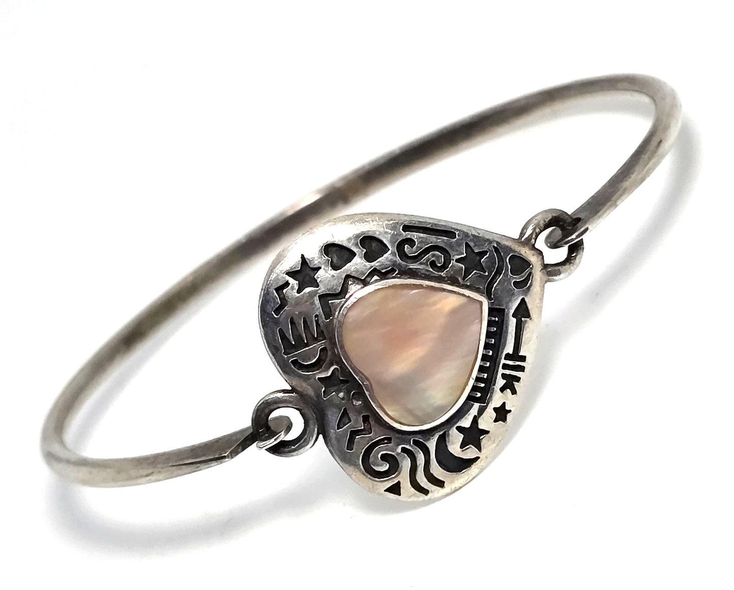 Boma Heart etched celestial sterling silver vintage signed bangle bracelet