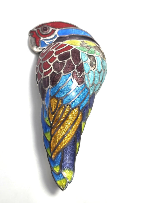 McCaw Parrot Maya Taxco Mexico TM-171 vintage Enamel Sterling Silver Pin Brooch CHIP