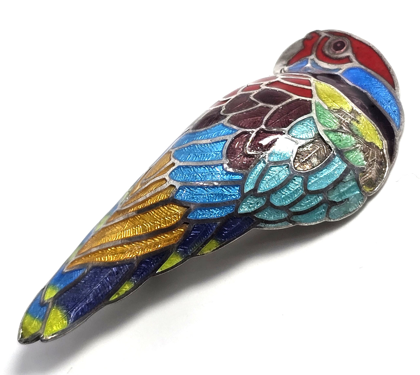 McCaw Parrot Maya Taxco Mexico TM-171 vintage Enamel Sterling Silver Pin Brooch CHIP