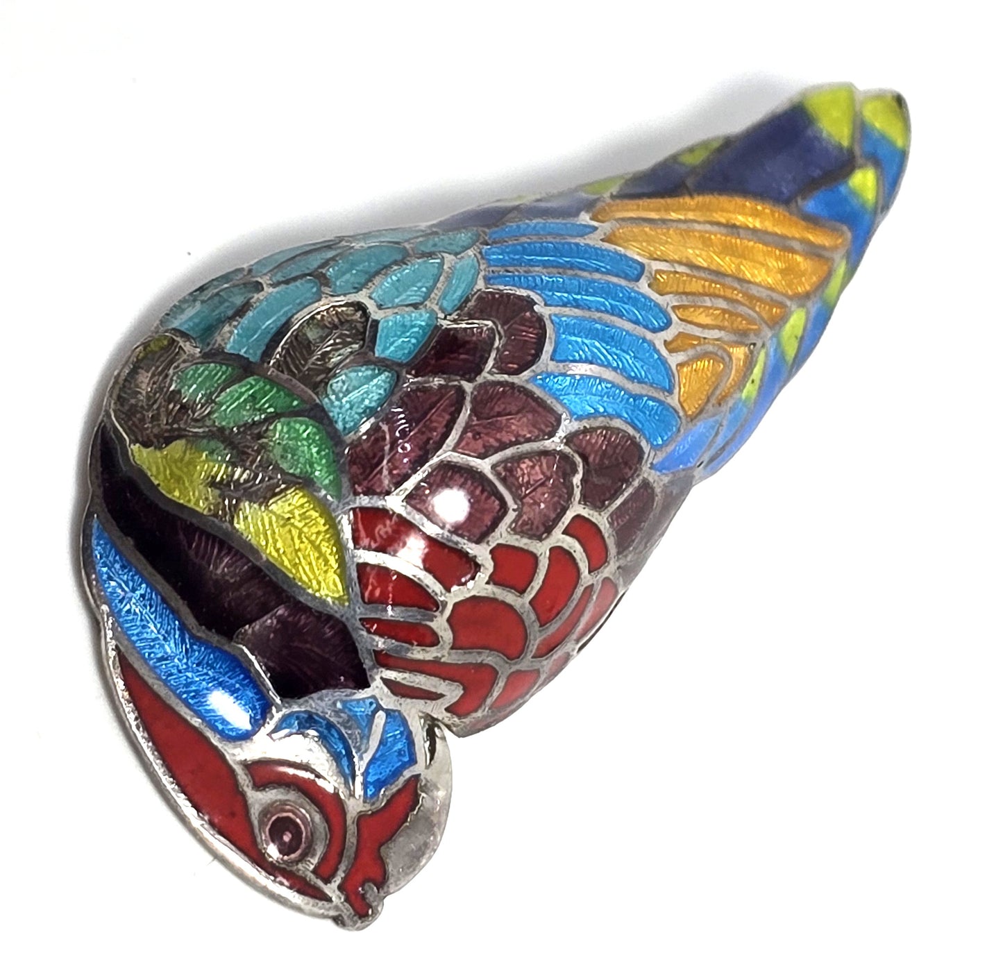 McCaw Parrot Maya Taxco Mexico TM-171 vintage Enamel Sterling Silver Pin Brooch CHIP