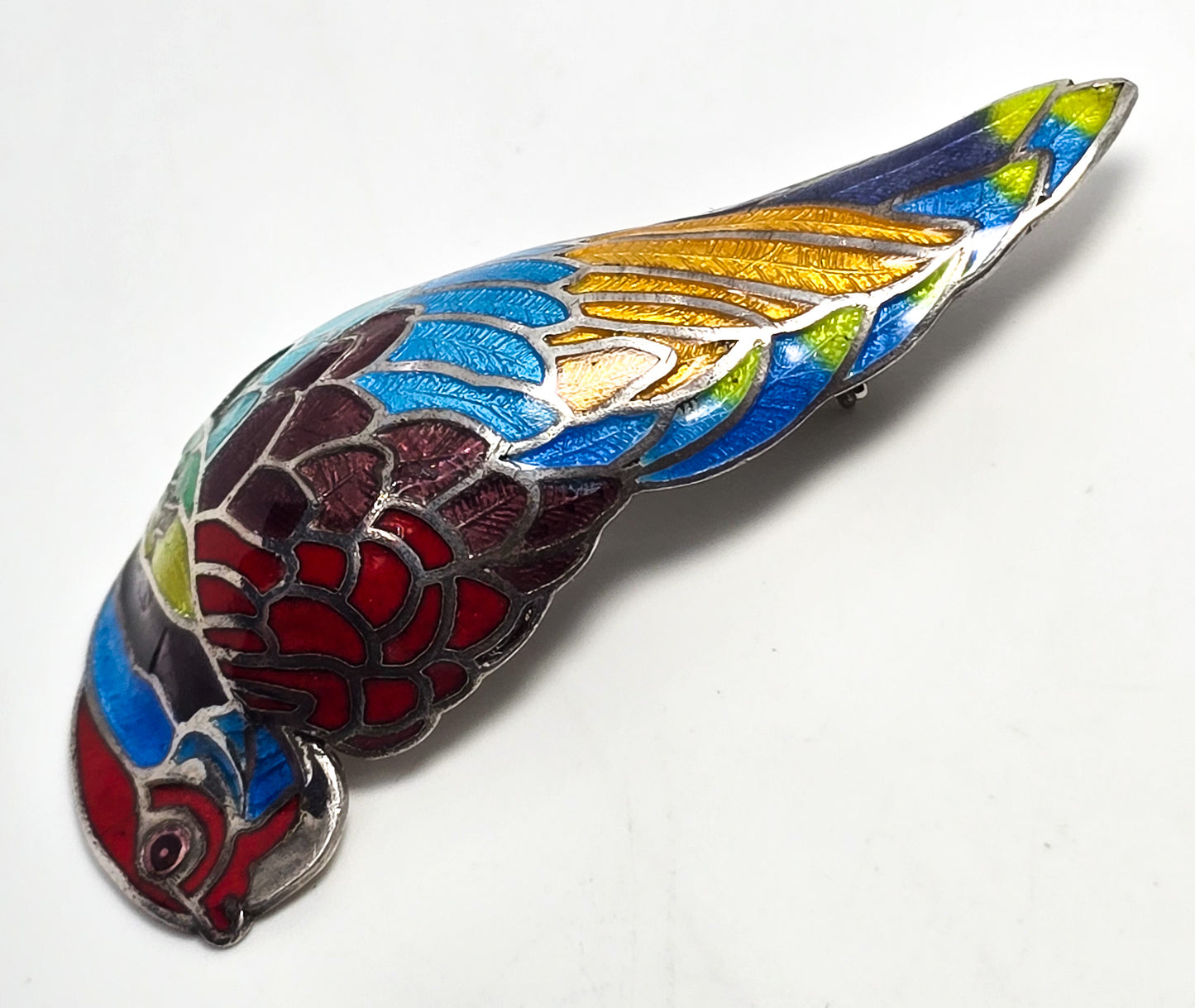 McCaw Parrot Maya Taxco Mexico TM-171 vintage Enamel Sterling Silver Pin Brooch CHIP