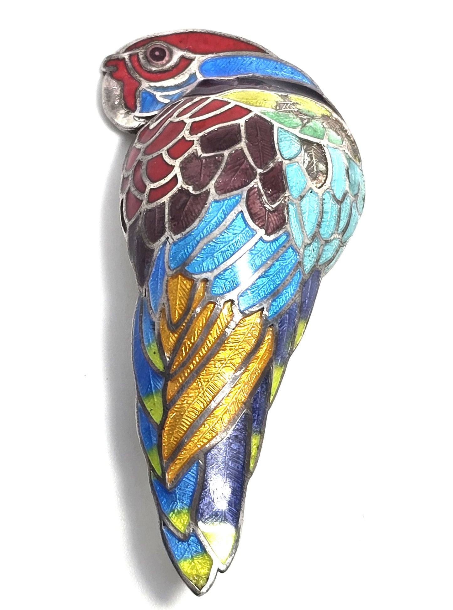 McCaw Parrot Maya Taxco Mexico TM-171 vintage Enamel Sterling Silver Pin Brooch CHIP