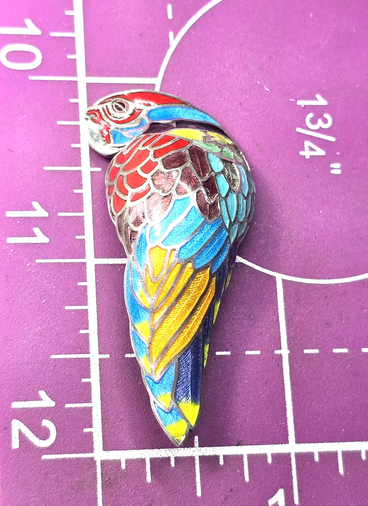 McCaw Parrot Maya Taxco Mexico TM-171 vintage Enamel Sterling Silver Pin Brooch CHIP