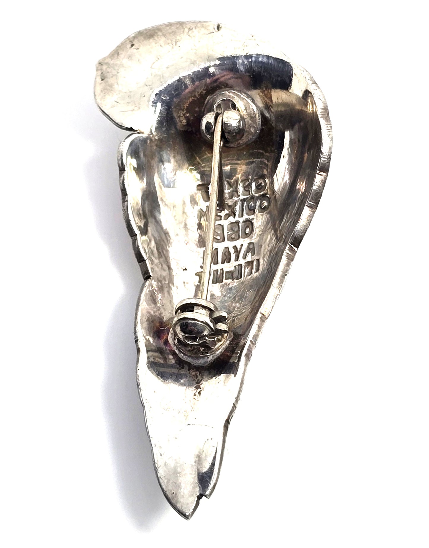 McCaw Parrot Maya Taxco Mexico TM-171 vintage Enamel Sterling Silver Brooch CHIP