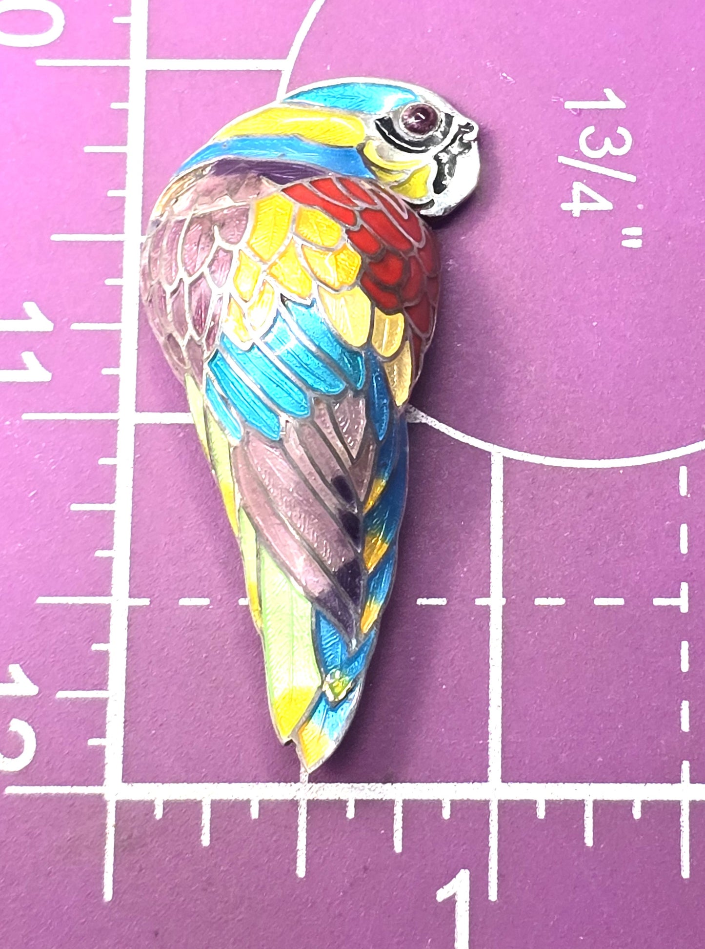 McCaw Parrot Maya Taxco Mexico TM-171 vintage Enamel Sterling Silver Brooch CHIP