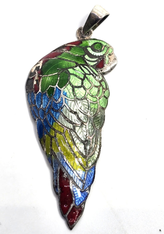 McCaw Parrot Taxco Mexico TS-134 vintage Enamel Sterling Silver pendant CHIP