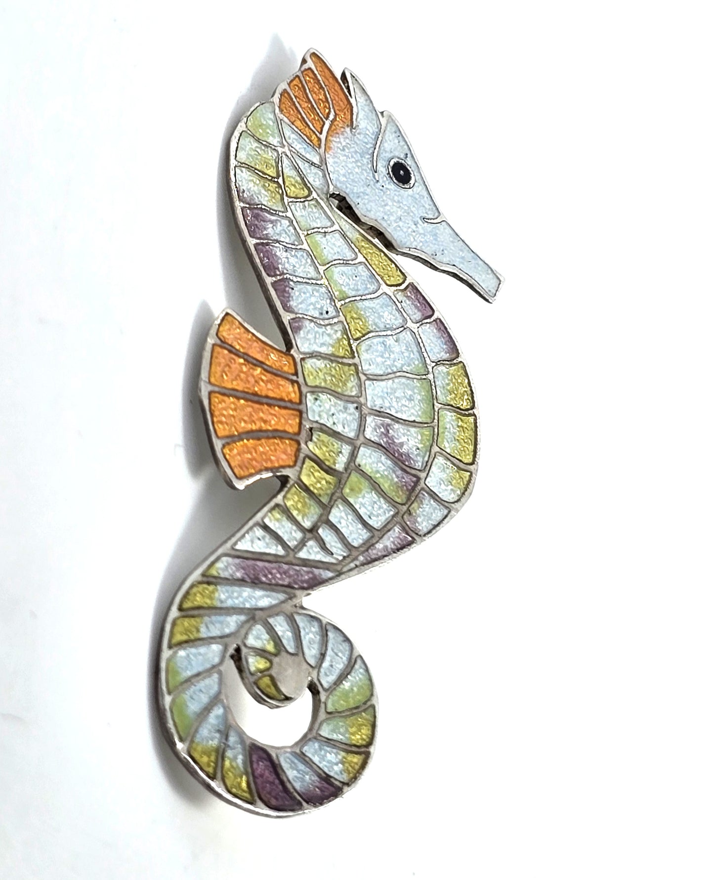 Seahorse Castelan Mexico Sterling Silver Enamel Taxco Vintage Brooch eagle mark
