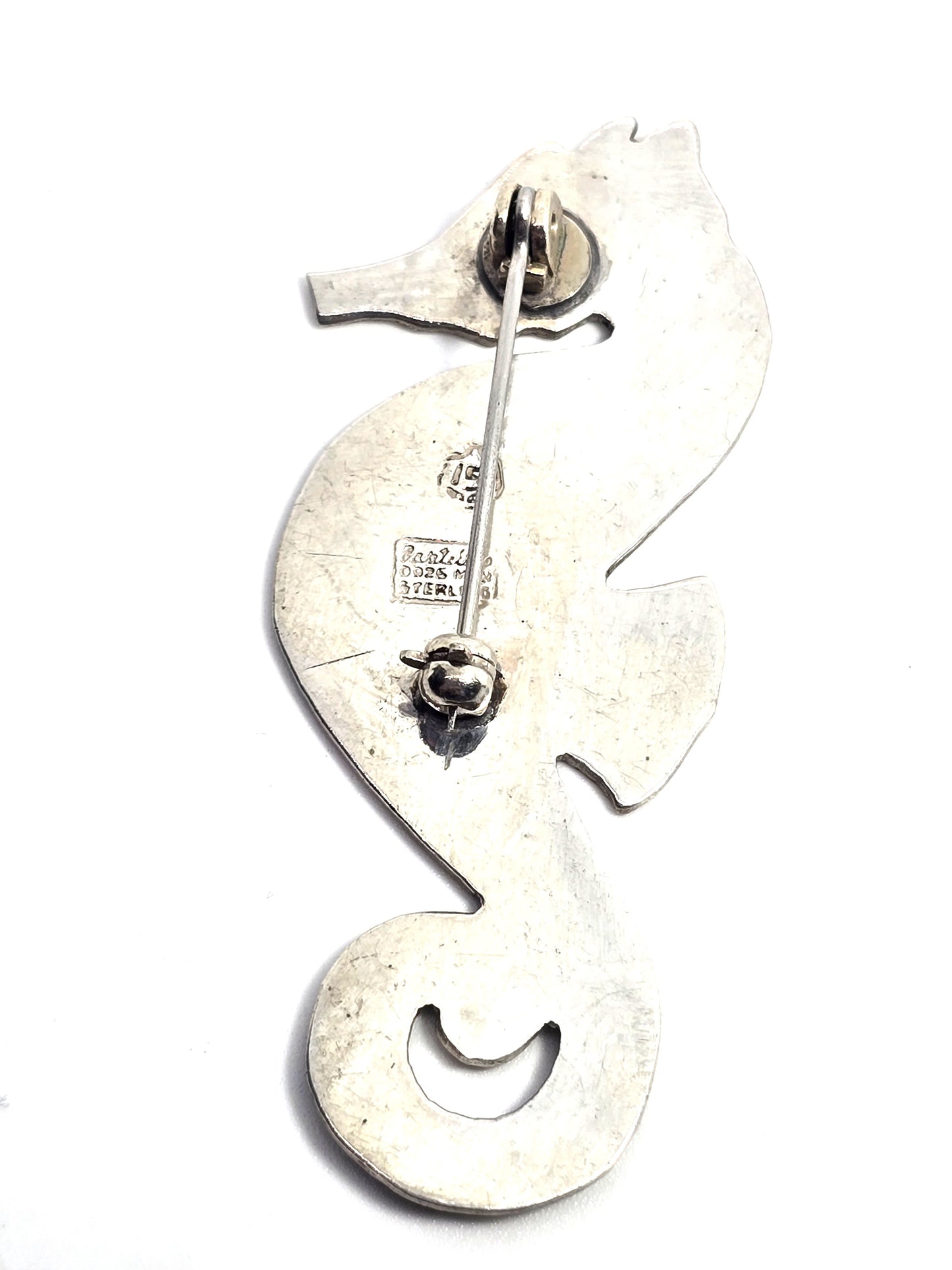Seahorse Castelan Mexico Sterling Silver Enamel Taxco Vintage Brooch eagle mark